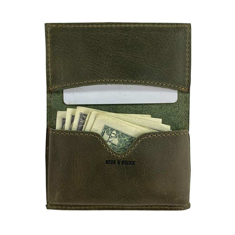 Hide & Drink, Leather Vintage Business Card Holder, Cash Organizer, Wallet, Pocket Accessories, Handmade Includes 101 Year Warranty (Bourbon Brown) - Image 2